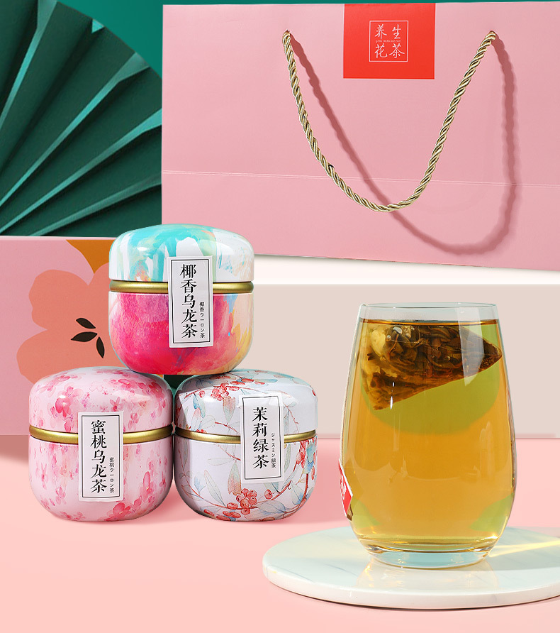 Flower Tea Gift Set Peach Oolong and Osmanthus Oolong Pyramid Tea Bags 3g x 20 Bags overview