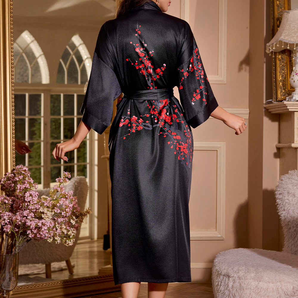 Nuevo verano siete manga satén grande bata de dormir para mujeres primavera y otoño delgada bata de dormir ropa para el hogar para mujeres WP3430