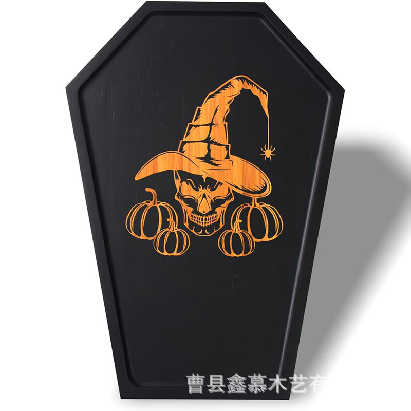 Cross-Border Black Wooden Tray Gothic Style Solid Wood Dinner Plate Halloween Coffin-Shaped Home Party Decoration Plate