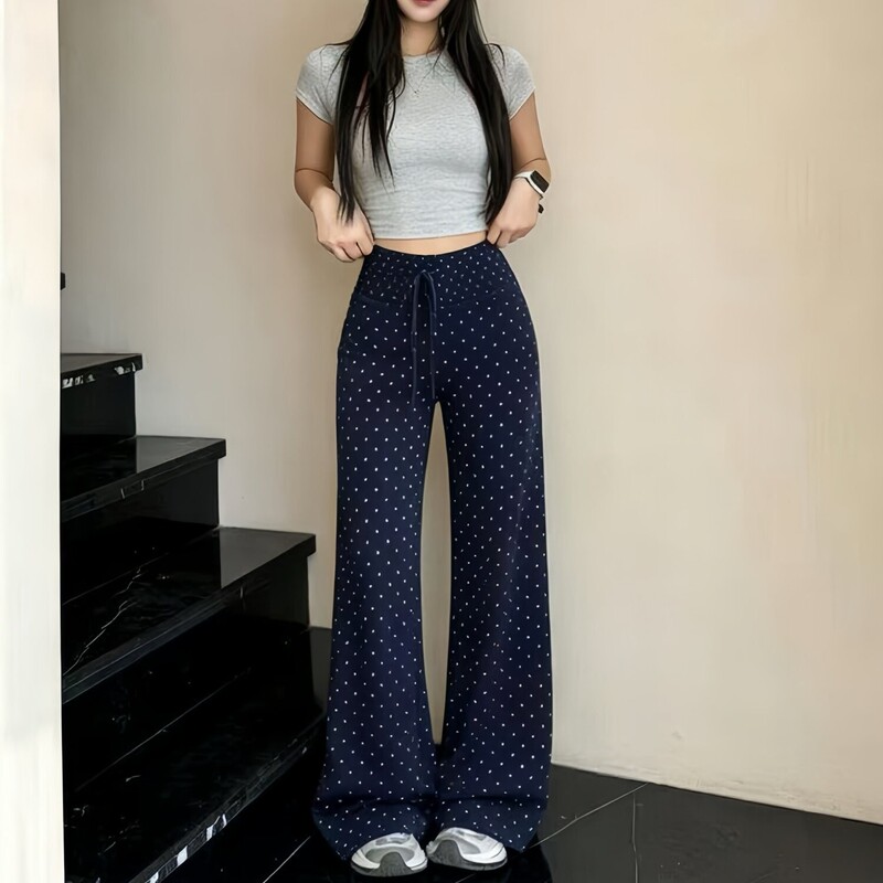 American-Style Korean Fashion Polka Dot Drapey Pants Straight-Leg Casual Pants Butt-Lifting Fitness Slimming Casual Sports Pants