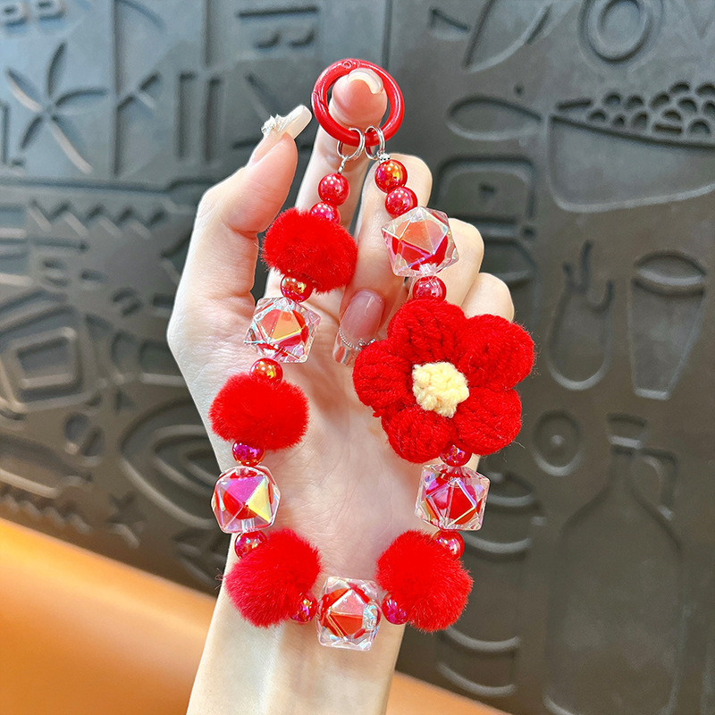 Flor de lana cuentas de otoño y invierno cadena de llaves de teléfono móvil cuentas de lana pulseras bolsos colgantes pequeños regalos al por mayor