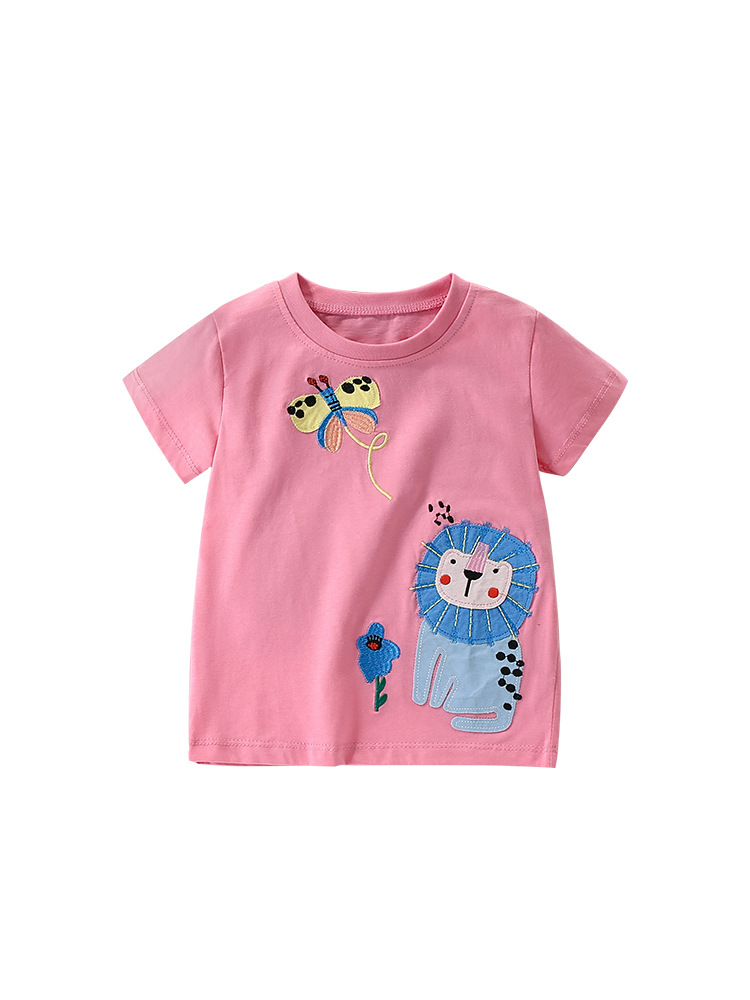 Malwee niñas chaqueta de verano nueva camiseta europea y americana para niños bordados de estilo extranjero de cuello redondo ropa de niños mangas cortas