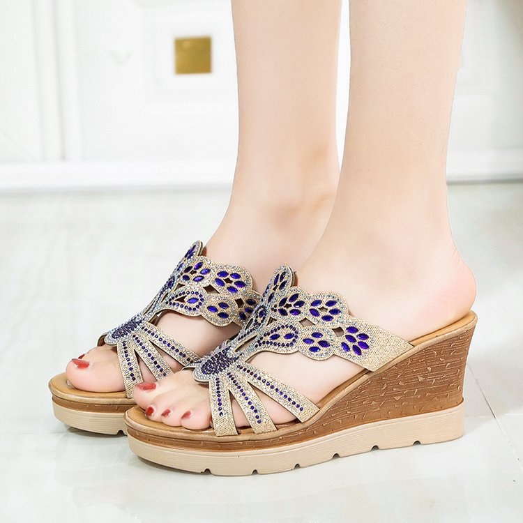 Summer New Style Rhinestone High-heeled For Women, Platform Thick-soled Sandals, Large Size Wedge Sandals Wholesale_vogvips.com