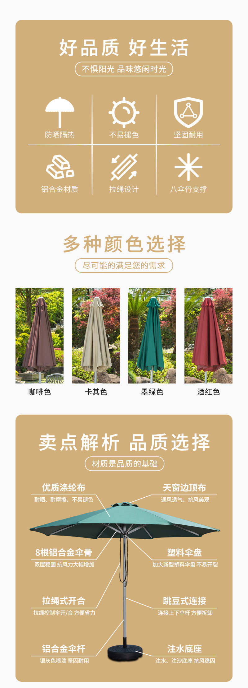 摆摊户外遮阳伞商业街广告遮阳伞扳手伞室外餐饮太阳伞全铝拉绳伞