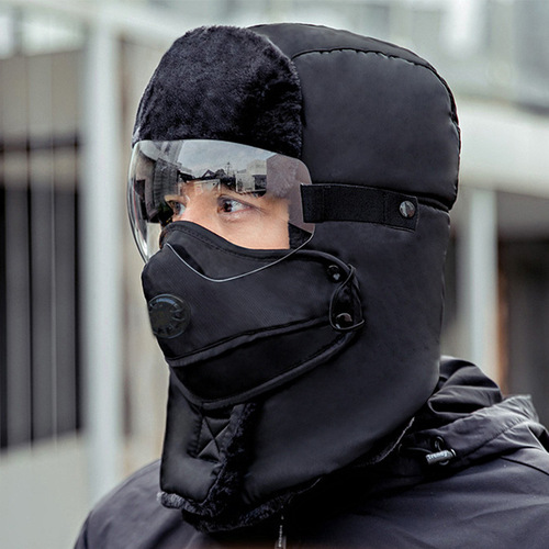 Skiing Lei Feng Hat Single Goggles HD Anti-fog Lens Durable Anti-Pressure Outdoor Sports Hat Goggles 