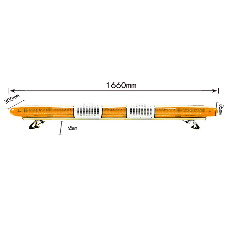 Car LED Roof Long Strip Warning Light Red Blue Yellow Strobe Light 1.66m MP3 Siren Dual Horns 2000H