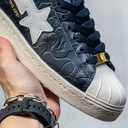 Bapesta Collaboration Superstar Sneakers, New Leather Model, Versatile Casual Shoes for Students, Original Label and Box, White and Green
