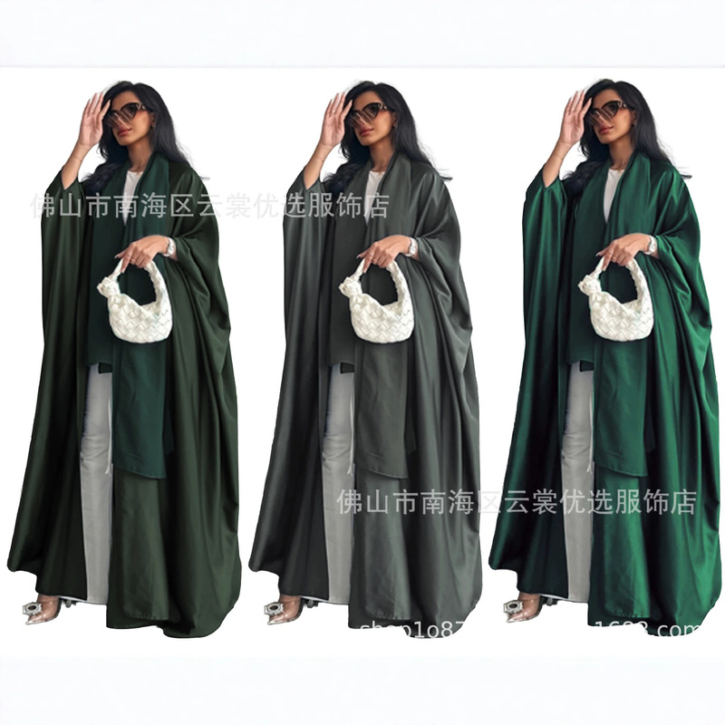 Solid Color Loose-Fitting Robe with Batwing Sleeves, Long Cardigan with Headscarf, Vintage Ethnic Style Solid Color Loose-Fitting Robe with Batwing Sleeves, Long Cardigan with Headscarf, Vintage Ethnic Style