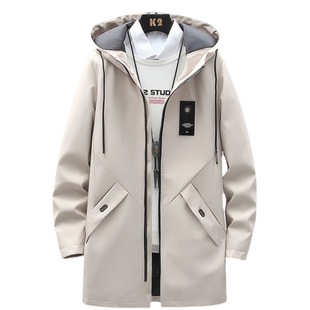 Windbreaker Men's 2024 Spring and Autumn New Mid-length Jacket Men's Hooded Jacket Casual All-match Men's Clothes