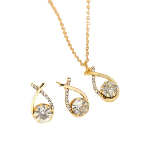 Elegant and Fashionable Diamond-Encrusted Cross CZ Waterdrop Pendant Earrings and Necklace Set for Women, Bestselling in Europe and America