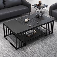 办公室岩板火烧石功夫茶几泡茶带烧水壶一体茶桌会客茶台客厅家用