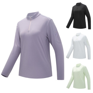 Bird Family Long Sleeve T-Shirt with Vertical Collar Women's Autumn and Winter New Outdoor Casual Elastic Thin Velvet Vertical Collar Warm Quick-drying Clothes