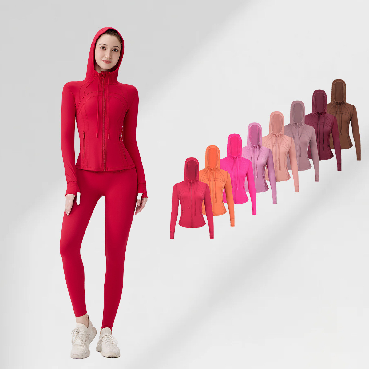 Women's Performance Hooded Jacket – Breathable Running & Yoga Zip-Up (Moisture-Wicking, Slim Fit, 40+ Colors)_voghion.com