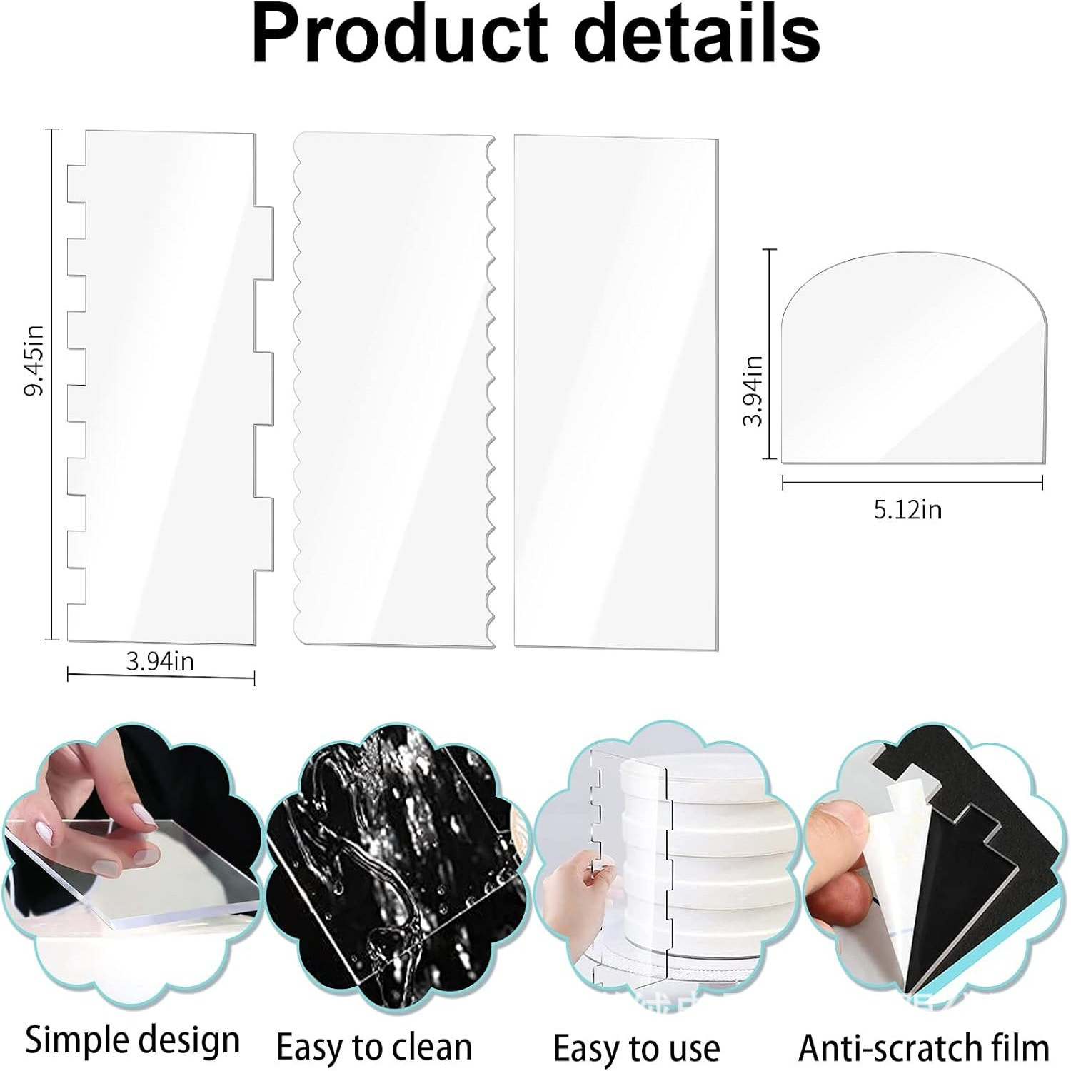 Raspador de pastel acrílico transparente grande raspador de pastel horneado raspador de pastel raspador de raspador de raspador suave