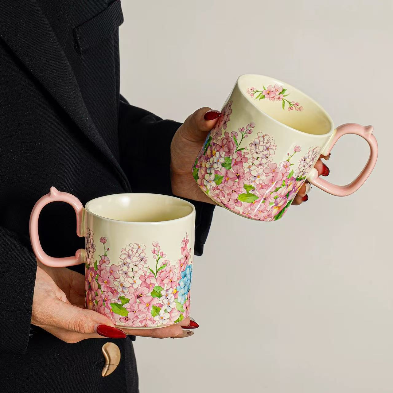 Jardín de brocade tazas de cerámica de alta calidad tazas de agua domésticas de oficina de niñas tazas de café de flores de té exquisitas