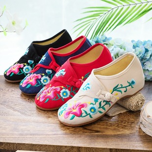 Morning glory trumpet flower embroidered flower round head Spring and Autumn women's shoes single-layer shoes canvas embroidered cloth shoes