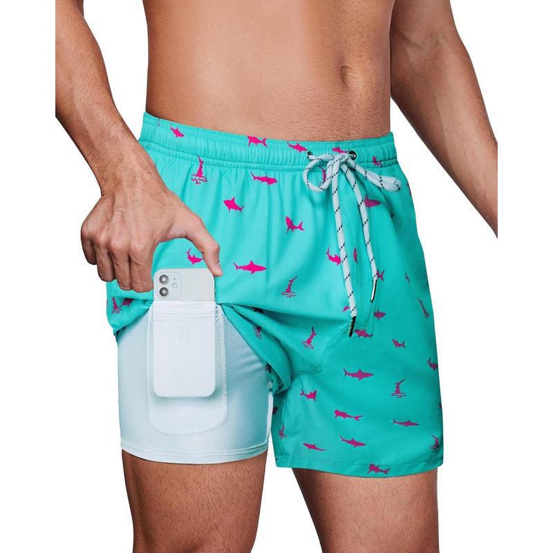 2025 New Cross-Border Drop Shipping Swimming Trunks for Men 5inch Inseam Compression Lined Shorts for Men