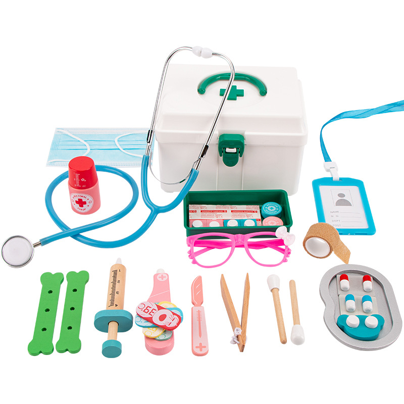 De madera de los niños Juego médico bebé estetoscopio inyección médica caja educación temprana juego educativo casa Juguetes