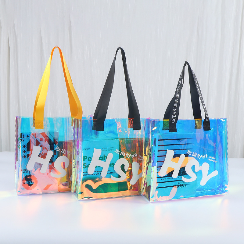 Bolsa de mano láser de PVC personalizada exhibición de regalos transparentes bolsas de regalo coloridas paquetes de gelatina transparentes personalizados