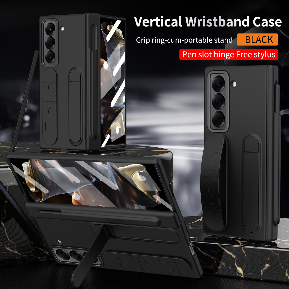 Black [shell film + wrist strap + stand + pen tray]