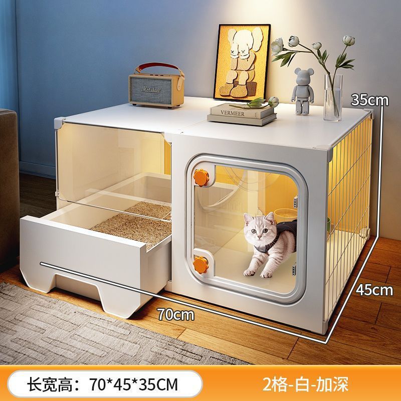 場所をとらない猫ケージ、家庭用屋内小型猫ヴィラ、1ベッドルーム、1リビングルーム、1バスルーム、猫の巣、猫トイレが一体化|undefined