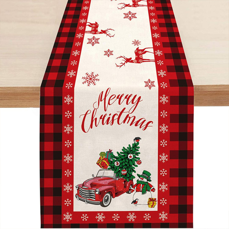 国境を越えた新しいクリスマステーブル旗亜麻創意プリント雪だるま老人テーブルマット雰囲気クリスマステーブル装飾品|undefined