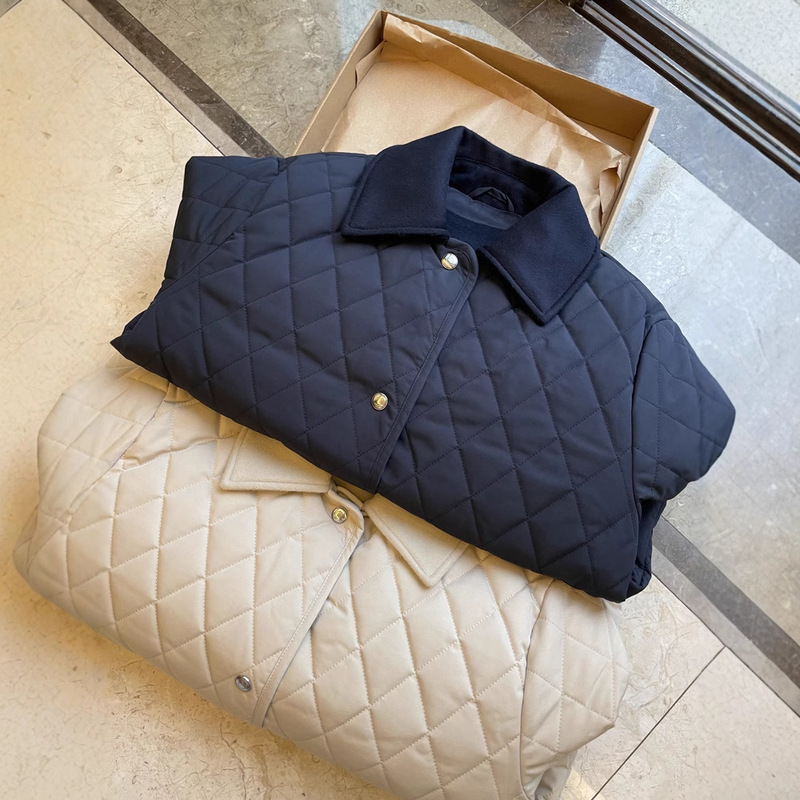 L * P high end! Ceiling in cotton-padded jacket, rhombus quilted double-sided wool collar loose jacket coat for women