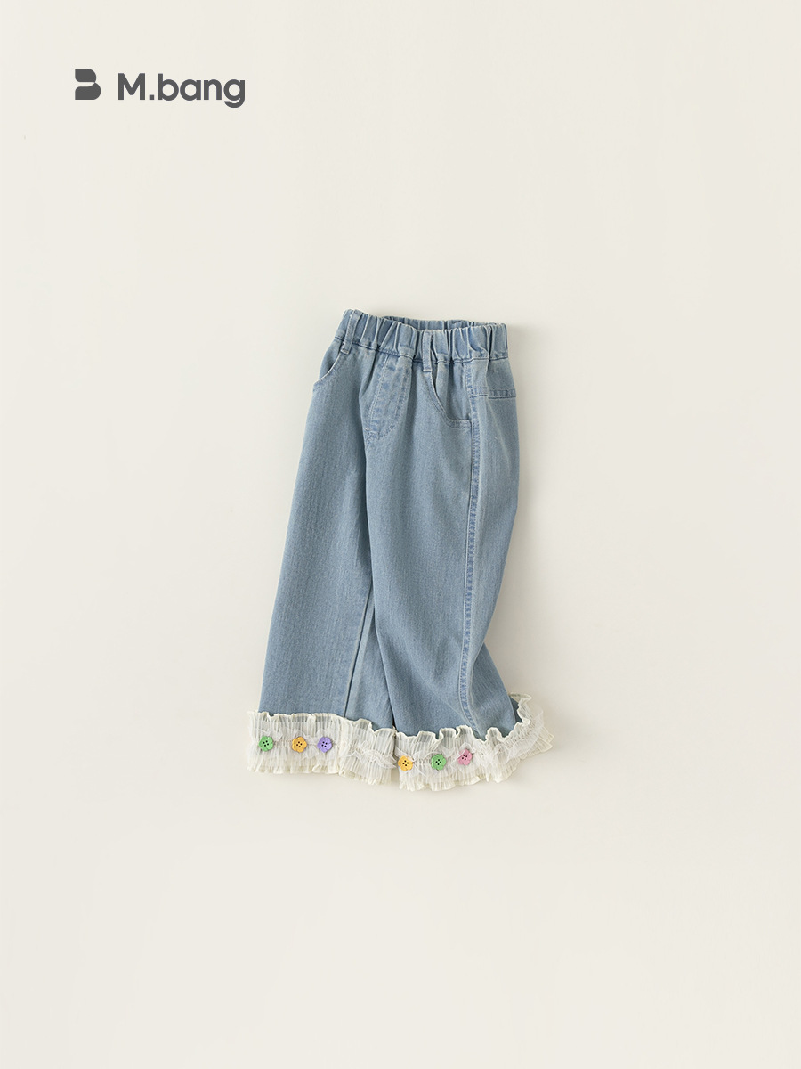 Youbao ropa para niños niñas jeans con costuras de encaje coreano pantalones de pierna recta para niños pantalones de princesa dulce para niñas
