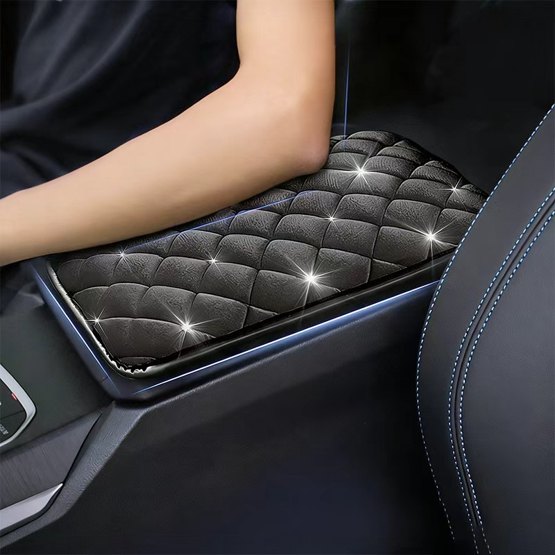 Alfombrilla para reposabrazos de coche, protector de la caja del reposabrazos central con diamantes de imitación, funda protectora de burbujas para reposabrazos, universal