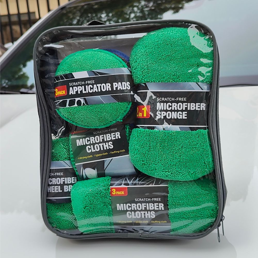 汽车美容清洁9件套装 擦车巾 玻璃巾 洗车毛巾手套打蜡海绵轮毂刷