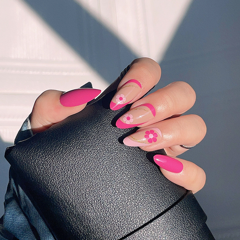 Xia Ri Qing new wearing nail nail stickers nail art wholesale simple rose red small flower fine glitter powder fake nail nail art pieces