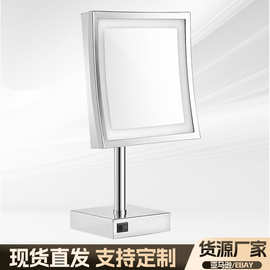 酒店化妆镜LED桌面台式梳妆镜带灯补光镜子3倍5倍放大方形美容镜