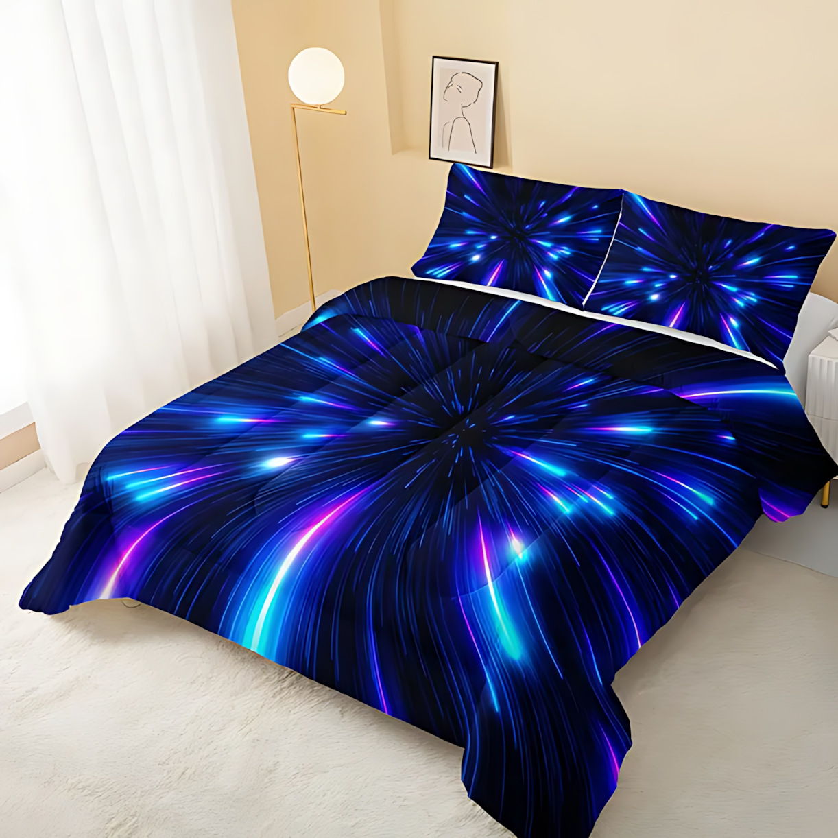 TEMU / JIT transfronterizo 3D abstracto perilla impresión digital de alta definición colchón funda de almohada conjunto de tres piezas para diseñar