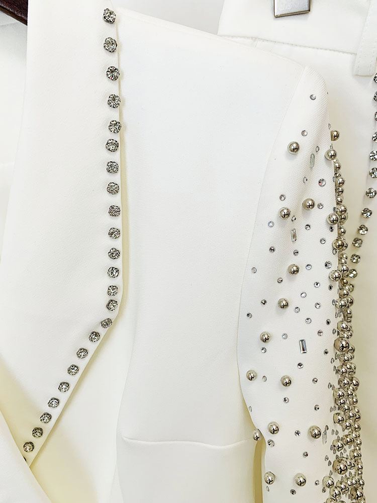 GraceChic - Conjunto de duas peças, modelo 2025, com blazer e calça comprida com fenda, bordados pesados com strass e aplicações de pérolas, inspirado na moda europeia e americana._voghion.com