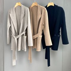 南油篙品2025秋冬新款LP老钱风时尚拼皮羊绒羊毛翻领腰带针织开衫