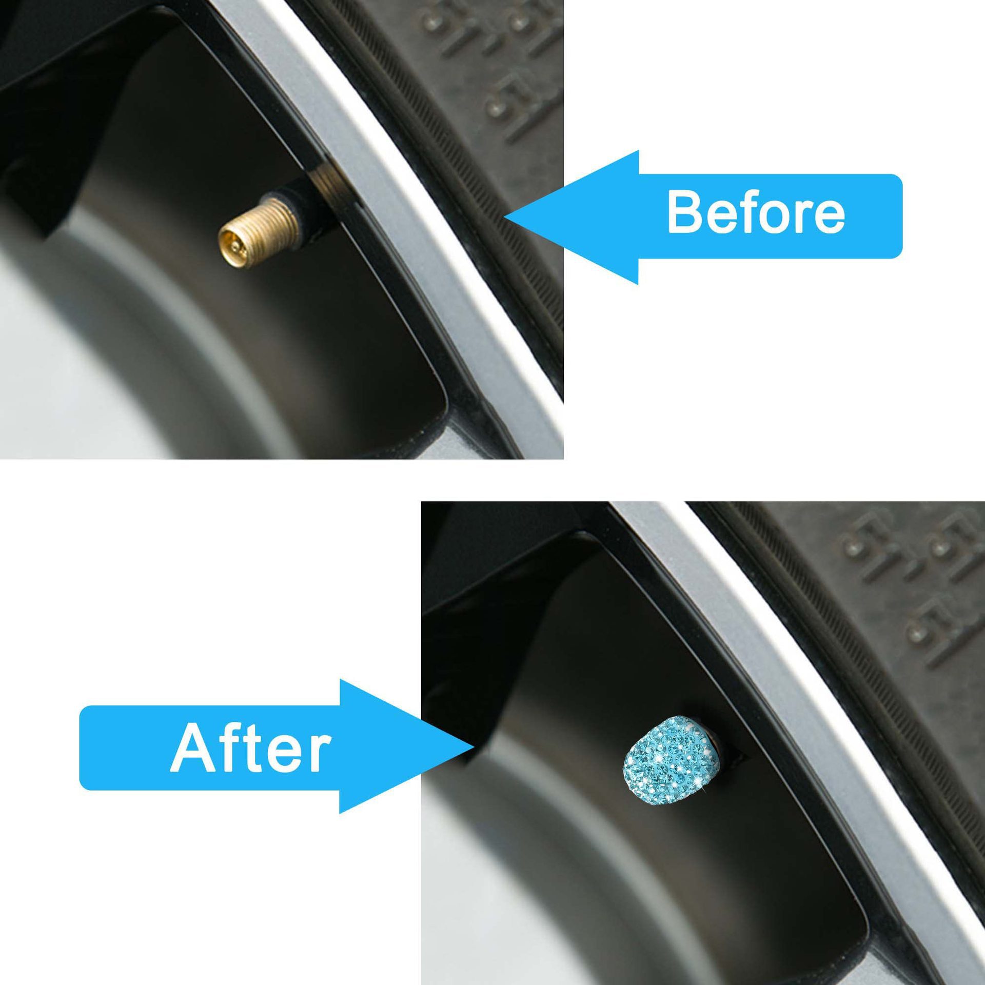 Car Tire Valve Caps with Rhinestones, Ceramic Full Diamond Valve Core Covers for Cars, Diamond Tire Caps for Women