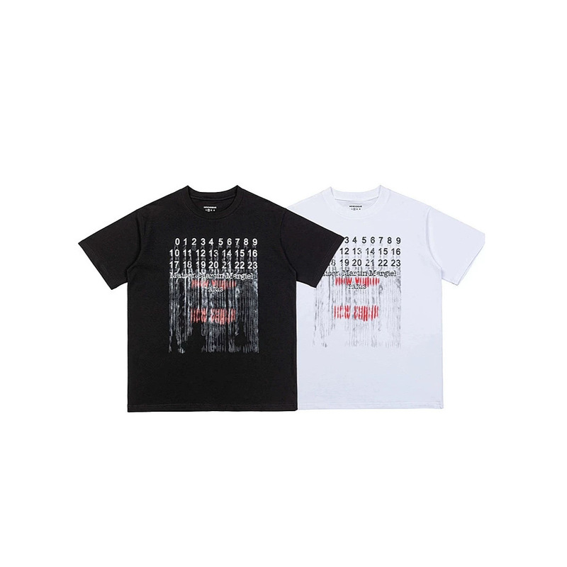 Mm6 Margiela Digital Waterfall Print Short-Sleeved T-Shirt for Men and Women, Heavyweight Pure Cotton Loose Trendy Brand Top