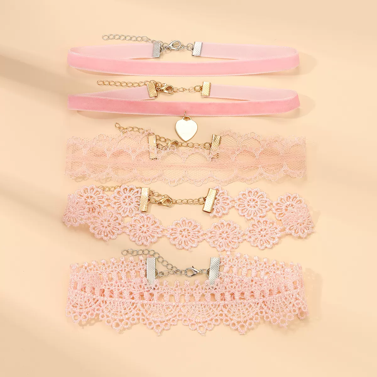 ins冷淡风粉色蕾丝花边choker颈链项圈 时尚百搭设计感天鹅绒项链