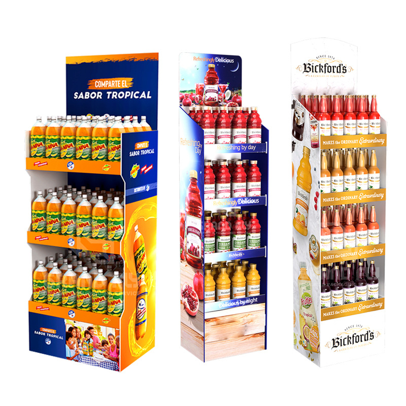 Soporte de exhibición de papel de jugo de naranja personalizado de fábrica Soporte de exhibición de papel de piso minorista de supermercado Soporte de exhibición de promoción Estante de papel de café