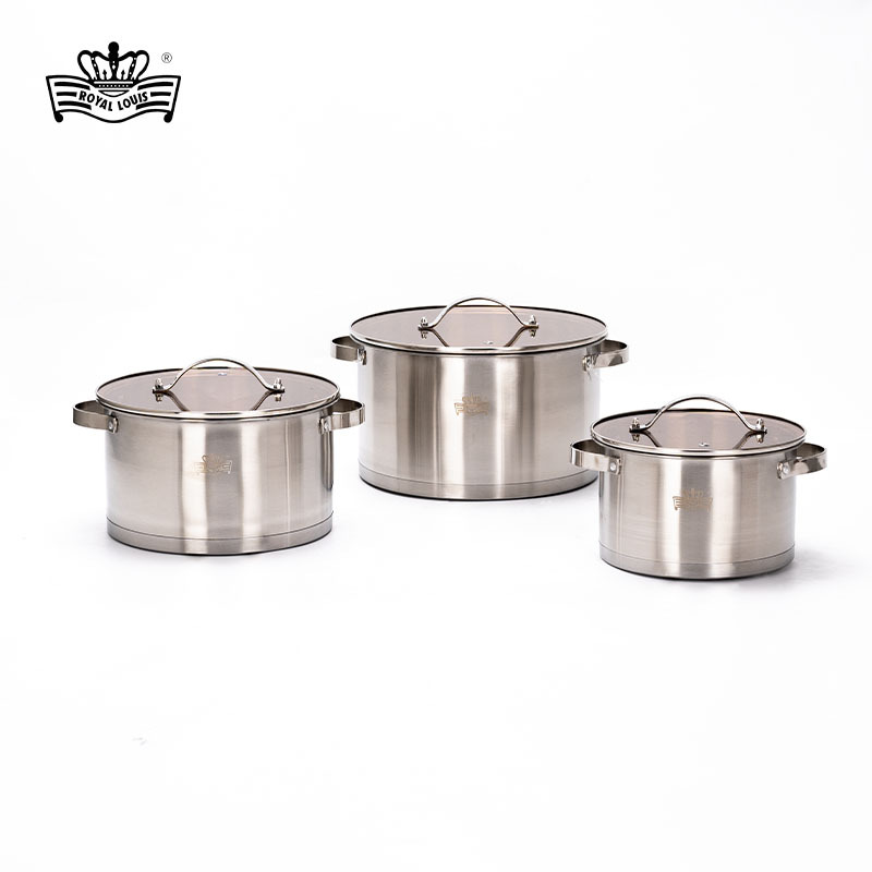 Olla de acero inoxidable engrosada Juego de tres piezas de fondo compuesto de ángulo recto marrón de tapa plana olla de sopa con mango de acero 6pcs transfronterizo
