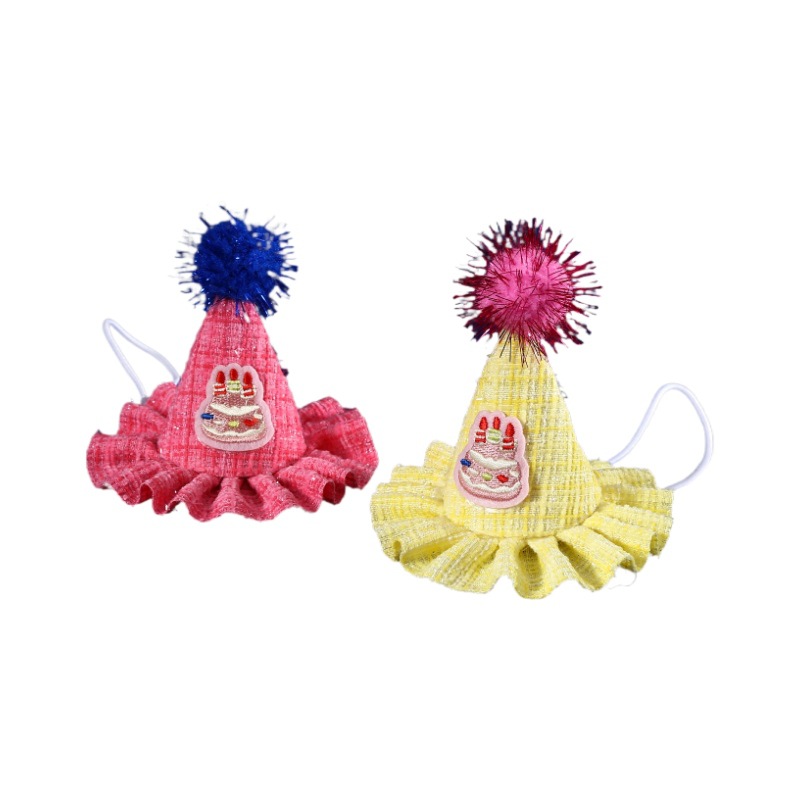 Mascotas tejidas cebollas doradas bordadas feliz cumpleaños de encaje baudón estereoscópico pastel gato perro sombrero diseño de fiesta image 6