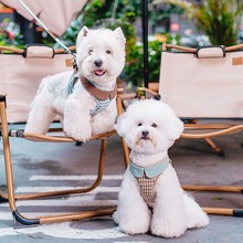 狗狗牵引绳格子款小型犬背心式狗绳外出狗绳子胸背带遛狗绳狗背带