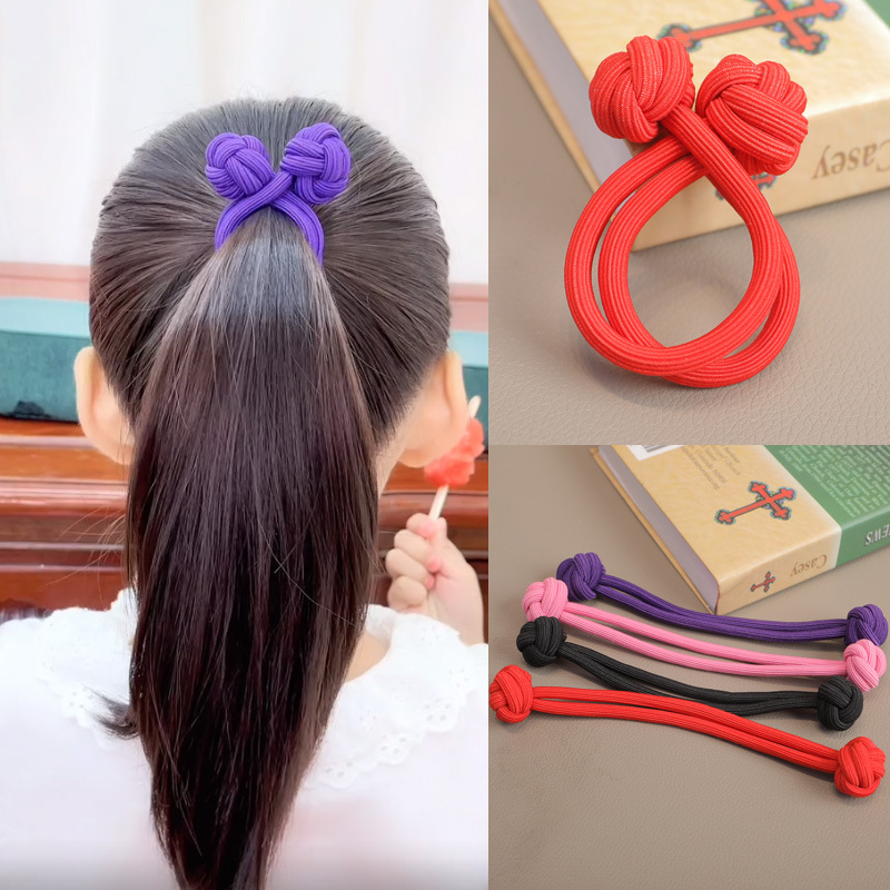 Banda de goma para niños Nudo chino cuerda de pelo corbata de pelo para niñas banda de goma banda de pelo para niñas tocado de cuerda de pelo de doble cabeza elástico alto