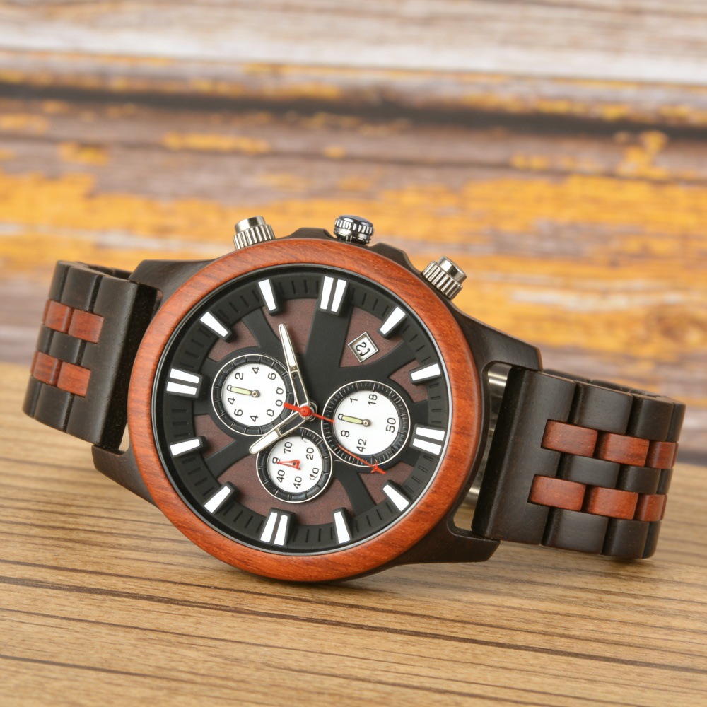 Factory Wholesale Business Men's wooden watches Fashion multi-function wooden watches cross-border e-commerce sandalwood quartz watches