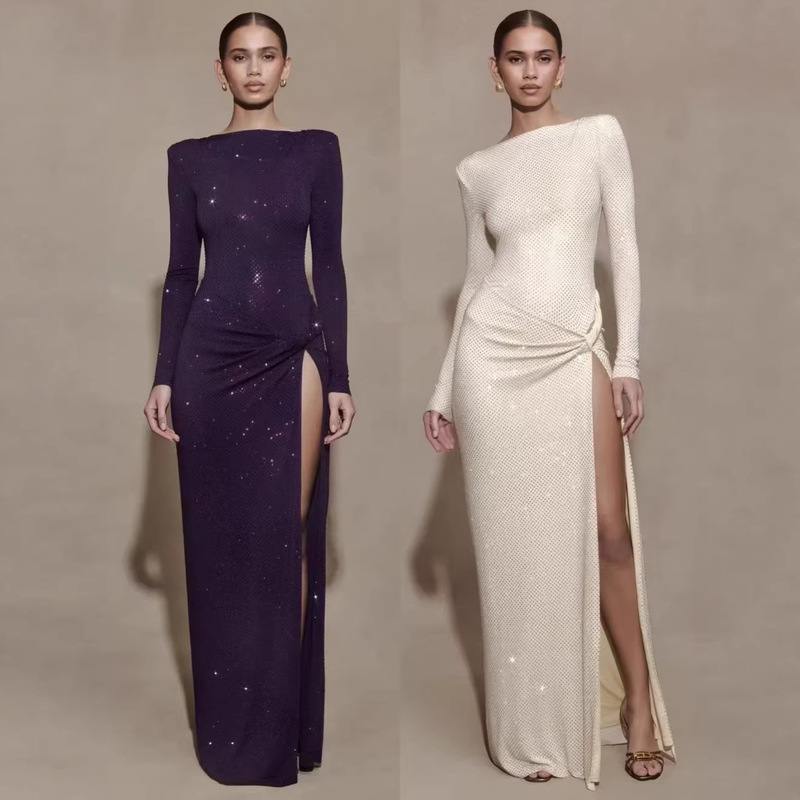 Independent Site Amazon European and American Women's Twisted Evening Dress Sexy Long Slim-Fit Off-Shoulder Dress for Women Independent Site Amazon European and American Women's Twisted Evening Dress Sexy Long Slim-Fit Off-Shoulder Dress for Women