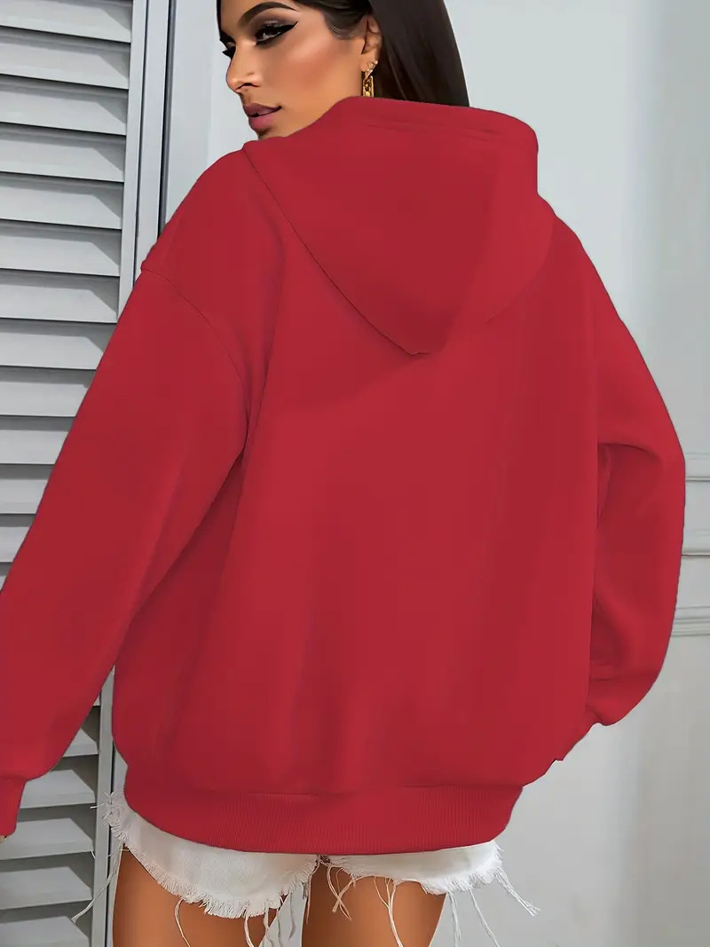 Women's European American Style Letter Print Hooded Sweatshirt Zip Up Casual Fashion Jacket Autumn Winter Print_ecoleips.com