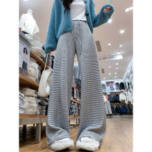 美式低腰运动风条纹阔腿裤女秋季2025新款慵懒风显瘦垂感休闲长裤