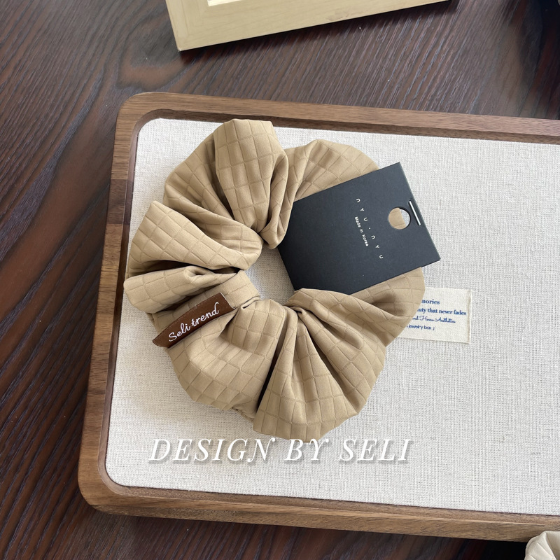 브리티시 체크무늬 머리끈 라이트 커피 (카드 미포함)
