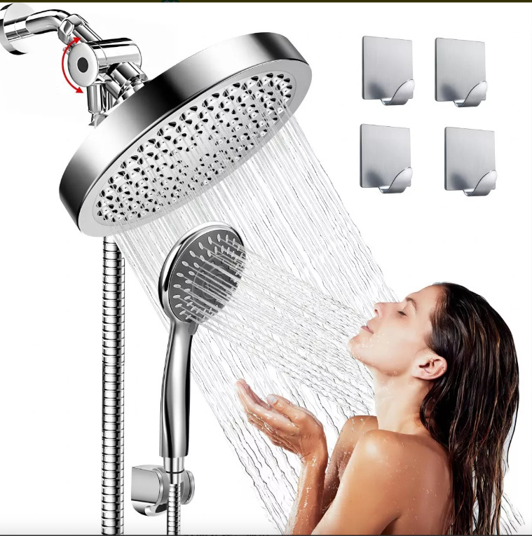 Cross-border exclusive shower set, 6-8 inch pressurized ABS shower top spray, 3-function handheld shower head full figure