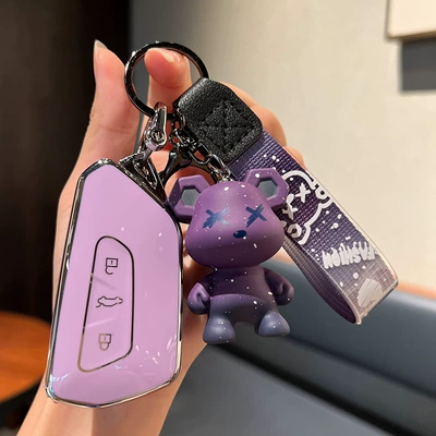 Set Car id4xcrozz Lingdu L | Car key bag - volkswagen-j-smart-3-key-single-shell-purple-purple-bear-pendant